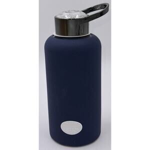 Apana Navy Blue Glass Water Bottle Crystal Top 32 oz Silicone Sleeve NEW